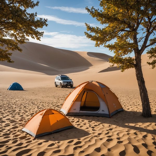Quels sont les équipements nécessaires pour un camping en région de dunes de sable en automne?
